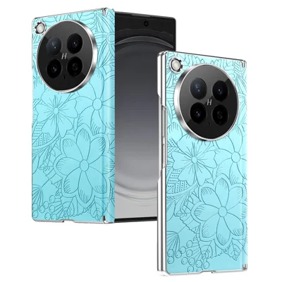For Oppo Find N6 5G Magnetic Case Embossed Floral Electroplated Dual-Axis Anti-Drop Phone Cover - Blue