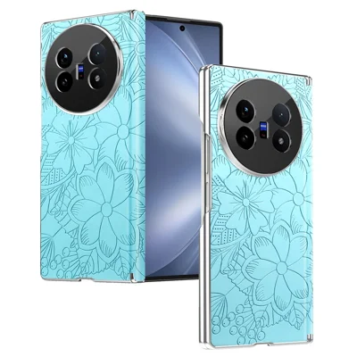 For vivo X Fold5 5G Magnetic Case Embossed Floral Electroplated Dual-Axis Anti-Drop Phone Cover - Blue