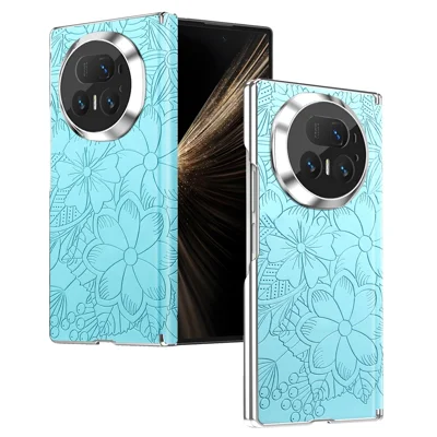 Funda magnética para Honor Magic V5 5G con diseño floral en relieve y marcos electrochapados, protección de doble eje y resistente a caídas - Azul