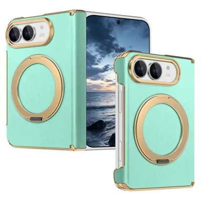 For iPhone Duo Case Magnetic Kickstand Dual-Axis Hinge Protection Velvet Texture Leather + PC Phone Cover - Light Green