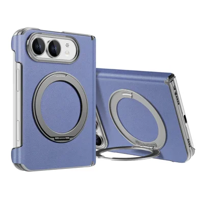 Voor iPhone Duo Magnetische Ringstandhouder met Scharnierbescherming Lederen + PC Telefoonhoes - Blauw