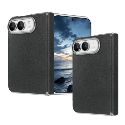 For iPhone Duo Magnetic Case PU Leather Dual-Axis Shockproof Phone Cover - Black