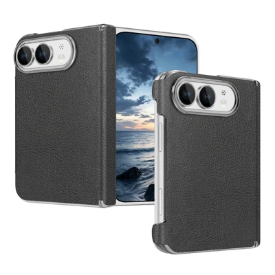 Für iPhone Duo Magnetische Hülle Scharnier Schutz Leder + PC Stoßfeste Klappbare Handyhülle - Schwarz