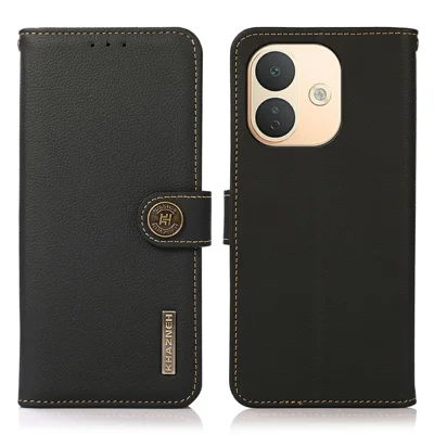 KHAZNEH for Xiaomi Redmi Note 17 Pro 5G Case Genuine Cow Leather RFID Blocking Wallet Phone Cover - Black