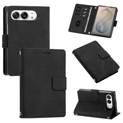  For iPhone Duo Leather Case with Hand Strap Wallet Stand Phone Cover - Black