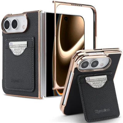 Pour iPhone Duo HGUANCASE Étui en Cuir Vintage Couverture TPU avec Porte-cartes Magnétique et Support - Noir