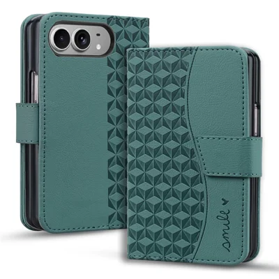 For iPhone Duo Case Rhombus Pattern Leather Wallet Phone Cover - Green