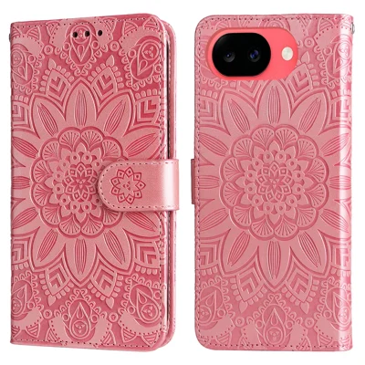 For Google Pixel 11a Case Solnedrej Imprint Læder Wallet Telefondæksel - Pink