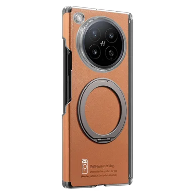 For Oppo Find N6 5G Magnetic Phone Case with 360 Degree Rotating Ring Holder Dual-Axis Shockproof Protection - Brown