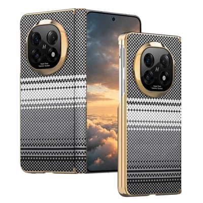 For Oppo Find N5 5G Magnetic Case Hinge Protection Gradient Color Leather + PC Shockproof Phone Cover - Black