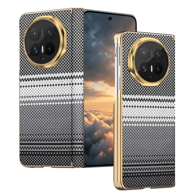 Funda magnética para Honor Magic V6 5G con protección de bisagra, funda antichoque de cuero vegano + PC con diseño degradado - Negro