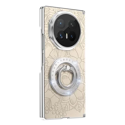 Funda para Honor Magic V6 5G con diseño floral, tapa trasera de cuero, imán, soporte plegable con diamantes de imitación - Color albaricoque