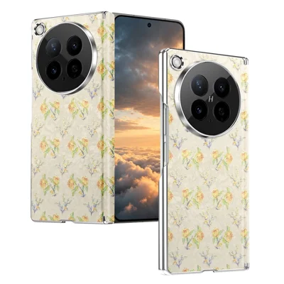 For Oppo Find N6 5G Magnetic Case Floral Pattern Leather Dual-Axis Hinge Shockproof Phone Cover - Apricot