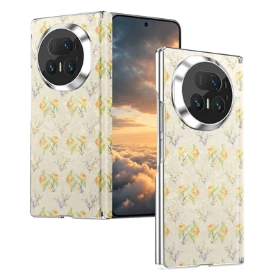 Funda magnética para Honor Magic V5 5G con diseño floral en cuero, bisagra dual y protección contra impactos - Color albaricoque