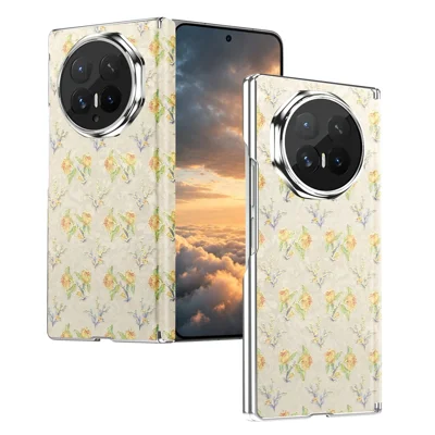 Funda magnética para Honor Magic V6 5G con diseño floral de cuero, bisagra de doble eje, protección contra impactos - Color albaricoque