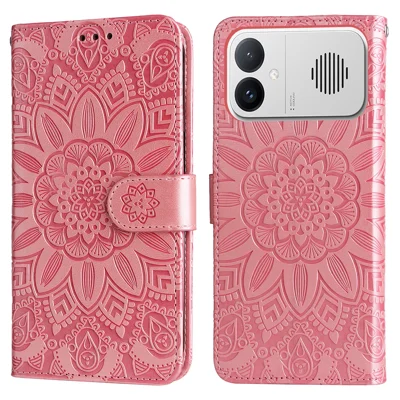 Étui pour Xiaomi Redmi K90 Ultra 5G / Xiaomi Redmi K90 Max 5G, étui portefeuille en cuir avec motif imprimé de tournesol - Rose