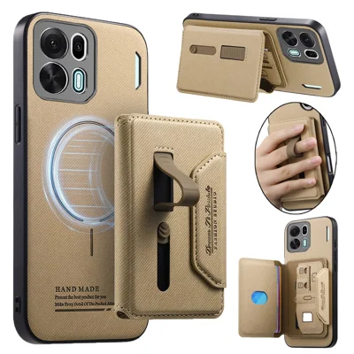 For Oppo K15 Pro 5G Magnetic Case PU Leather + PC + TPU Anti-Scratch Back Cover with Detachable Card Holder - Khaki