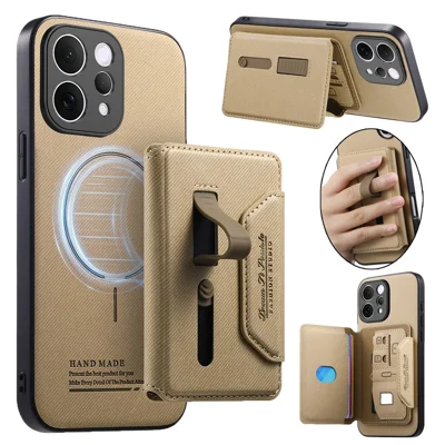 For vivo S50 5G Magnetic Case PU Leather + PC + TPU Anti-Scratch Back Cover with Detachable Card Holder - Khaki