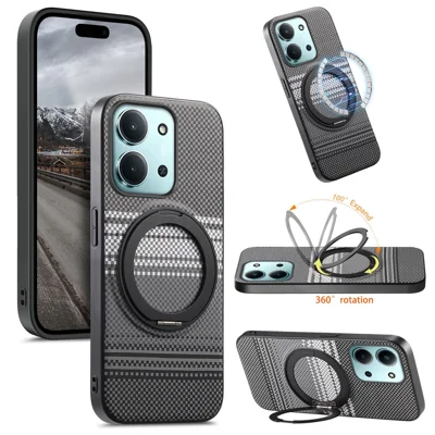 Magnetic Case for Xiaomi Redmi 15C 4G (Global) (171mm) / 15C 5G (Global) (171mm) / C85 4G (171mm) , Rotation Kickstand PU Leather + PC + TPU Phone Cover - Black