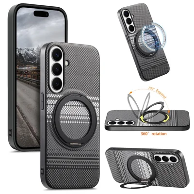 Magnetic Case for Samsung Galaxy A18 5G / A18 4G / A17 5G / A17 4G , Rotation Kickstand PU Leather + PC + TPU Phone Cover - Black