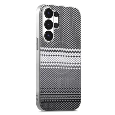 For Samsung Galaxy S24 Ultra Magnetic Case Starry Grey Frame Woven Texture PU Leather TPU PC Shockproof Phone Cover - Black