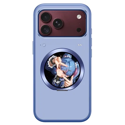 For iPhone 18 Pro Max Magnetisk Case Skjult Kickstand TPU + PC Telefonbeskyttelse med Smart Skærm og Lydoptagelse - Himmeblå
