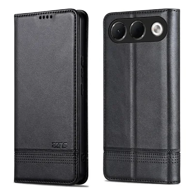 AZNS For Oppo A7 Pro 5G Phone Case Cowhide Texture PU Leather Wallet Phone Cover - Black