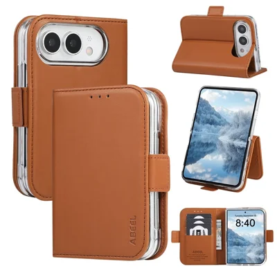 ABEEL Style A02 For iPhone Duo Stand Case PC+PU Leather RFID Blocking Wallet Phone Cover - Khaki