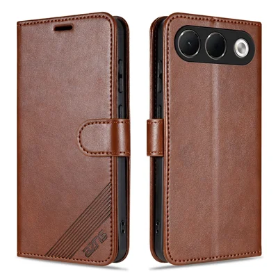 AZNS for Oppo A7 Pro 5G Case Anti-Scratch PU Leather Stand Wallet Phone Cover - Brown