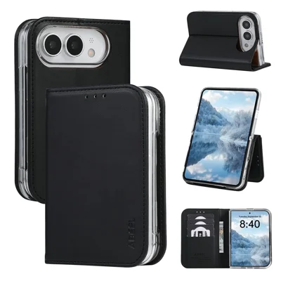ABEEL for iPhone Duo Phone Case RFID Blocking Leather Flip Cover - Black