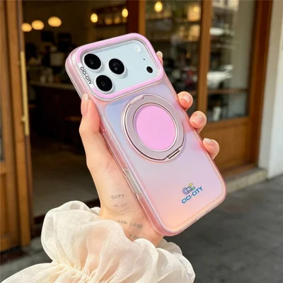 CICI-CITY لجهاز iPhone 18 Pro Max / 17 Pro Max غطاء IMD بملمس أورورا ماتي بحامل دوار من PC + TPU - وردي
