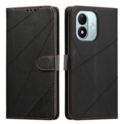 Wallet Case For Xiaomi Redmi Note 17 5G (Global)  /  17 4G (Global)  /  17 (India / China) 5G Adjustable Stand Magnetic Clasp Imprint Square Leather Flip Phone Cover - Black