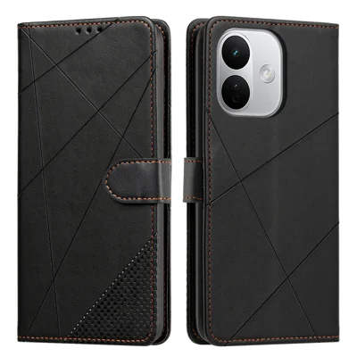Wallet Case For Xiaomi Redmi Note 17 Pro 5G  /  17 Pro+ 5G  /  17 Pro Max 5G Adjustable Stand Magnetic Clasp Imprint Square Leather Flip Phone Cover - Black