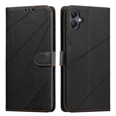 Wallet Case For Samsung Galaxy A08 5G  /  A08 4G  /  A07 5G  /  A07 4G  /  A06 5G  /  A06 4G Adjustable Stand Magnetic Clasp Imprint Square Leather Flip Phone Cover - Black