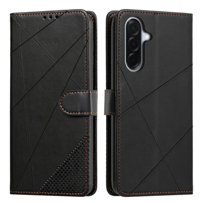 For Samsung Galaxy A27 5G Wallet Case Adjustable Stand Magnetic Clasp Imprint Square Leather Flip Phone Cover - Black