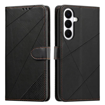Til Samsung Galaxy S27  /  S26 tegnebogstaske med justérbar stander og magnetlukning, prægning af firkantet læderlomme - Sort