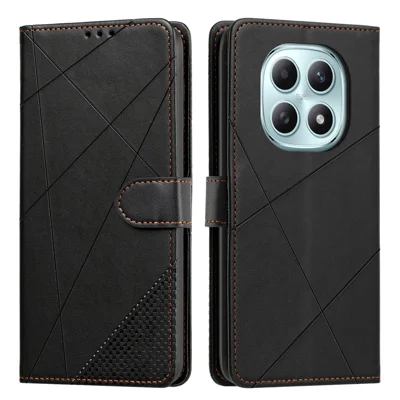 Wallet Case For Xiaomi Redmi Note 15 5G (Global)  /  15 4G (Global)  /  Poco M8 5G Adjustable Stand Magnetic Clasp Imprint Square Leather Flip Phone Cover - Black