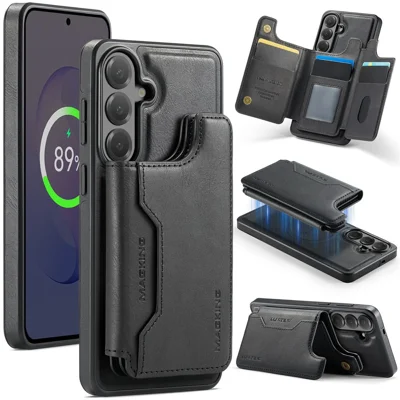 Funda magnética MAGKING K3 Series para Samsung Galaxy S26 FE con cartera desmontable, carcasa de teléfono de PC + TPU + PU - Negro