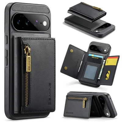 DG.MING M5 Serie Für Google Pixel 11 Pro Hülle Abnehmbare Magnetische Ledertelefonhülle mit Kartenfächern - Schwarz