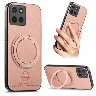 For Motorola Moto G86 5G Case Rotatable Kickstand Jeans Cloth Texture Leather Anti-Fall Phone Back Cover - Pink