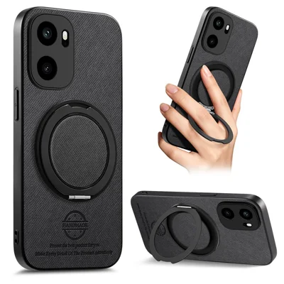 Voor OnePlus Ace 6 5G / Ace 6T 5G Hoesje Roteerbare Standaard Jeansstofstructuur Leer Antivaltelfoon Achterklep - Zwart