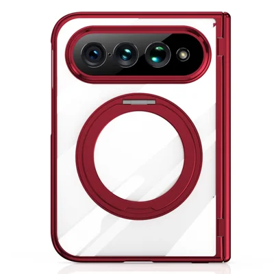 For Xiaomi 18 Fold Case with Tempered Glass Screen Protector Rotatable Ring Kickstand PC Cover - Red