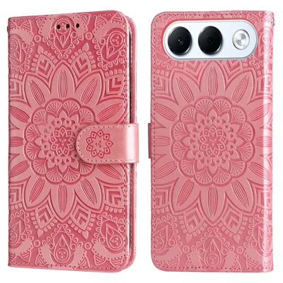  For Oppo A7 Pro 5G Case Sunflower Imprint Leather Wallet Phone Cover - Pink