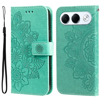  For Oppo A7 Pro 5G Case Floral Pattern PU Leather Wallet Stand Phone Cover - Green