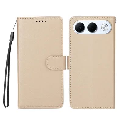  For Oppo A7 Pro 5G Case RFID Blocking 3 Card Slots PU Leather Phone Cover with Wrist Strap - Creamy White