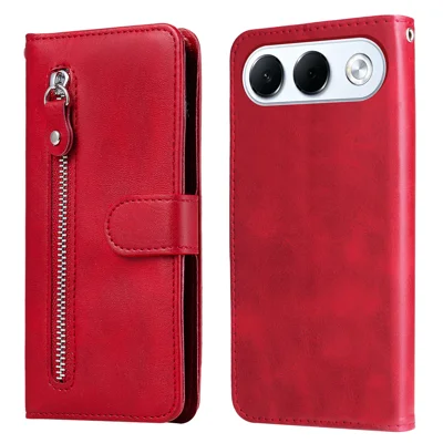  For Oppo A7 Pro 5G PU Leather Cases with Zipper Pocket Wallet Phone Cover Stand - Red