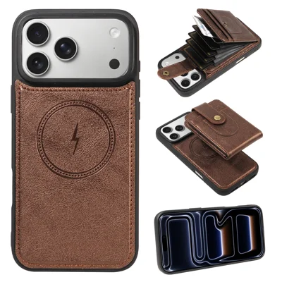  For iPhone 17 Pro / iPhone 18 Pro Magnetic Case Detachable 2 in 1 Card Holder PU Leather + TPU Phone Cover - Brown
