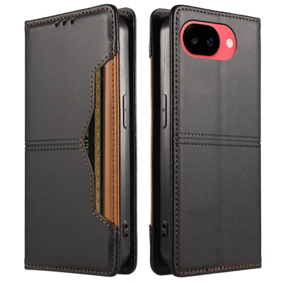  For Google Pixel 11a Wallet Case External Card Slot Magnetic Closing Leather Phone Cover - Black