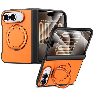 Für iPhone Duo Magnetische Hülle Drehbarer Ständer TPU + PC Handyhülle - Orange