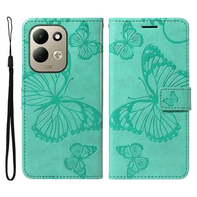 Für Xiaomi Redmi 17 5G / Xiaomi Redmi 17 4G Brieftaschenhülle Blumen Schmetterling geprägte Ledertasche mit Ständer - Grün